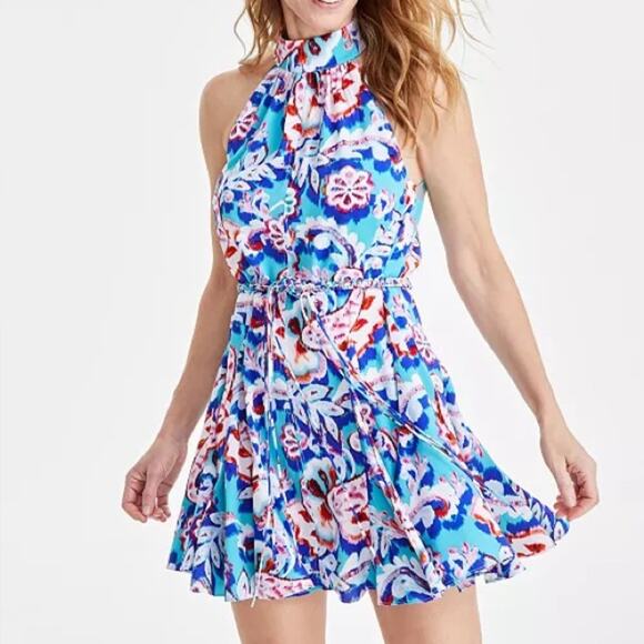 Sam Edelman Women's Oversized Paisley Print Halter Dress Blue Multi Sz 12 NWT - Picture 1 of 10